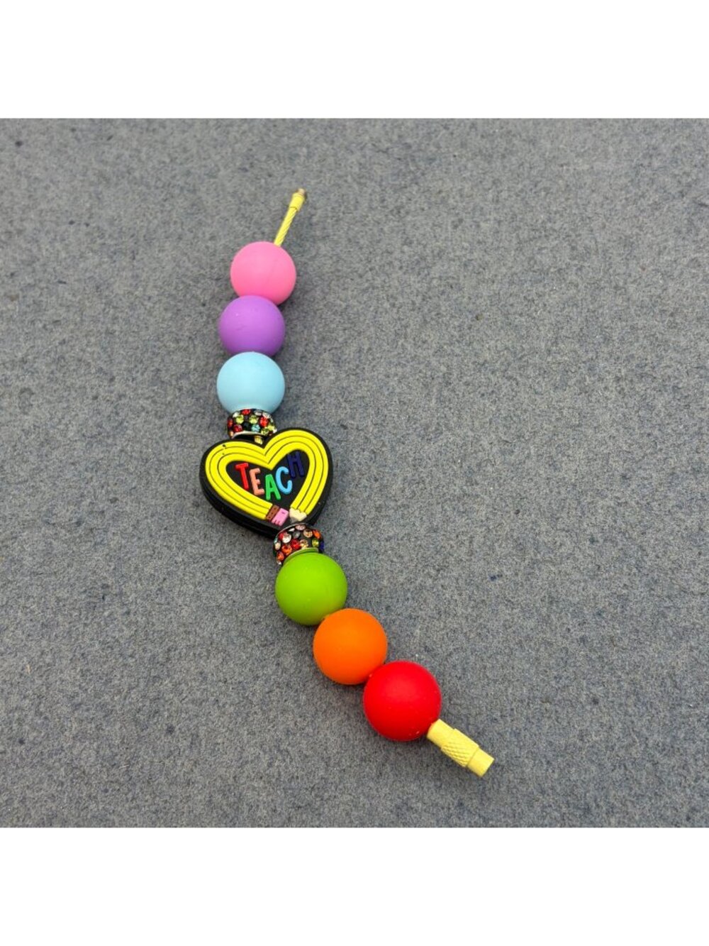 Rainbow Teacher-Themed Cup Charm Beaded Heart Pendant Rhinestone School Gift BTS